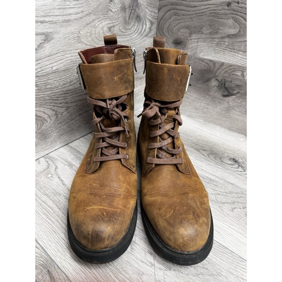 Women’s Brown Leather Lace-Up Buckle Boots - Picture 7 of 11